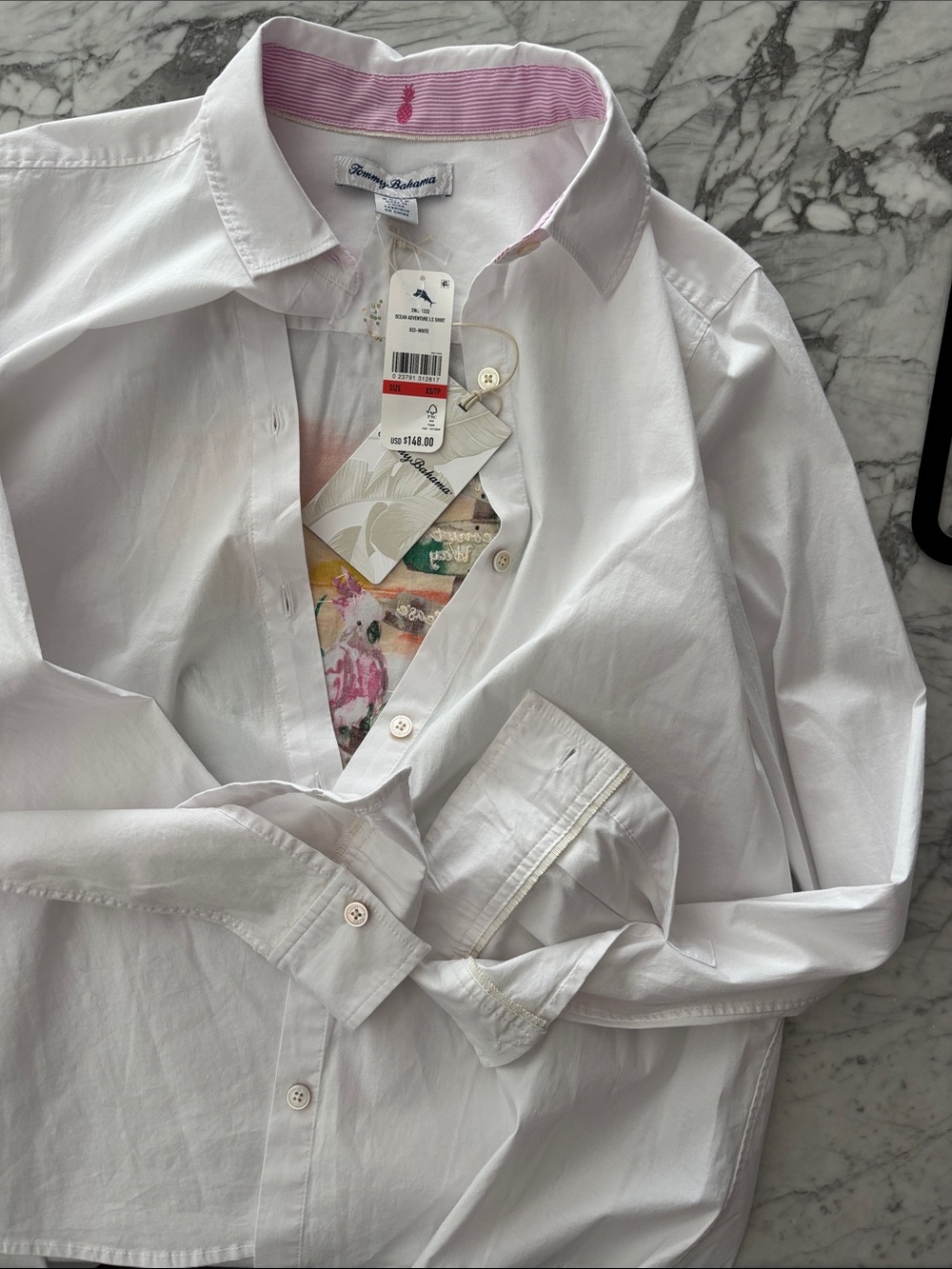 Tommy Bahama Ocean  Adventure 🌊 White Button-Up Blouse with Subtle Beading 🏝️NWT